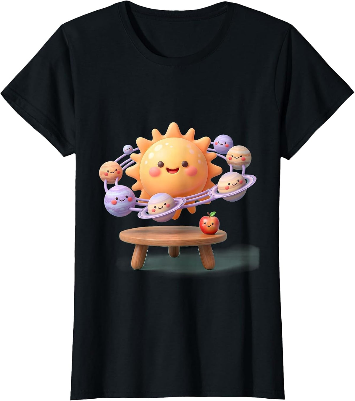 Women's Solar System Model Teacher's Desk Graphic T-Shirt - Black
