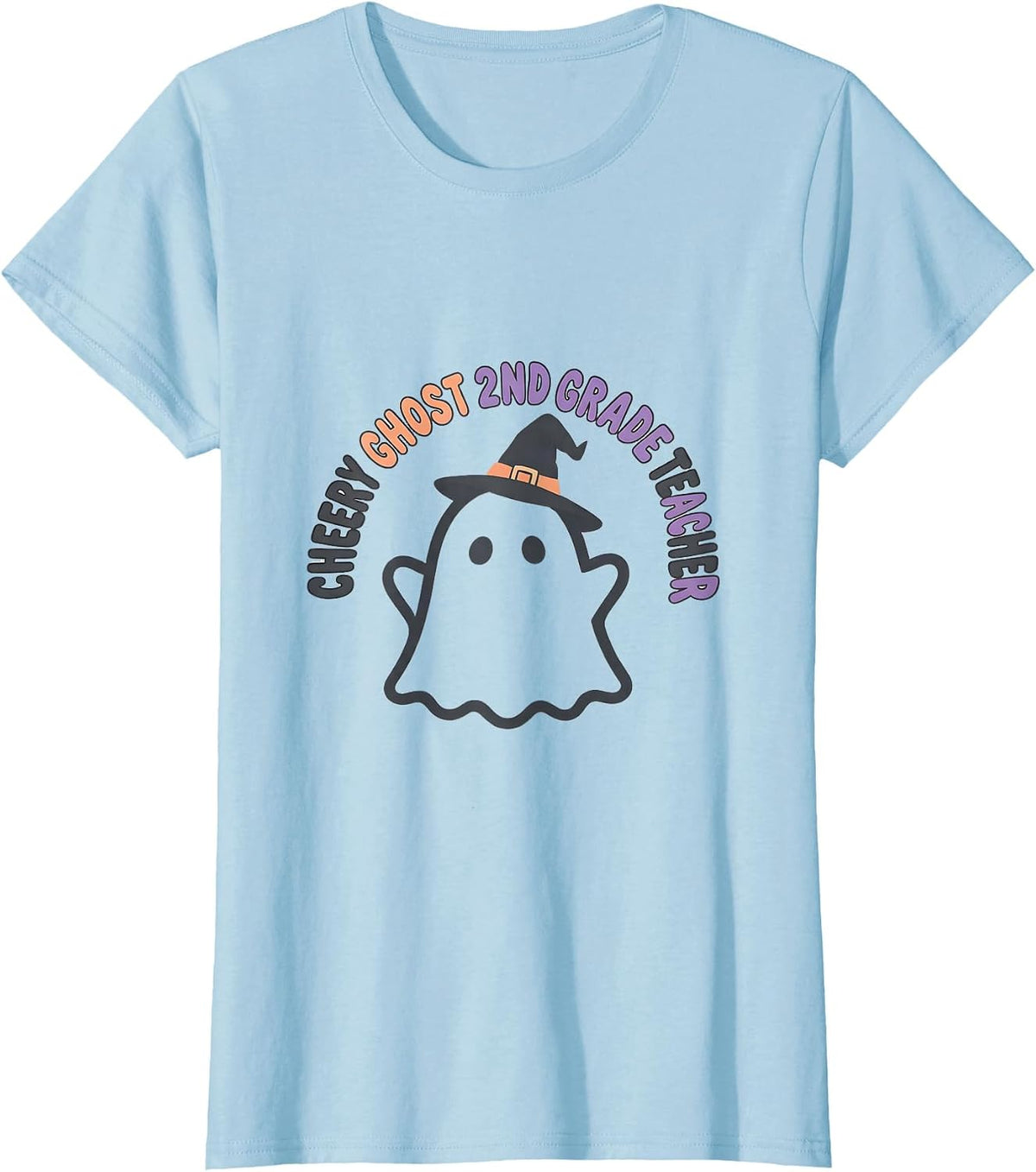 Women's Cheery Ghost 2nd Grade Teacher Cute Kawaii Halloween Costume T-Shirt - Baby Blue