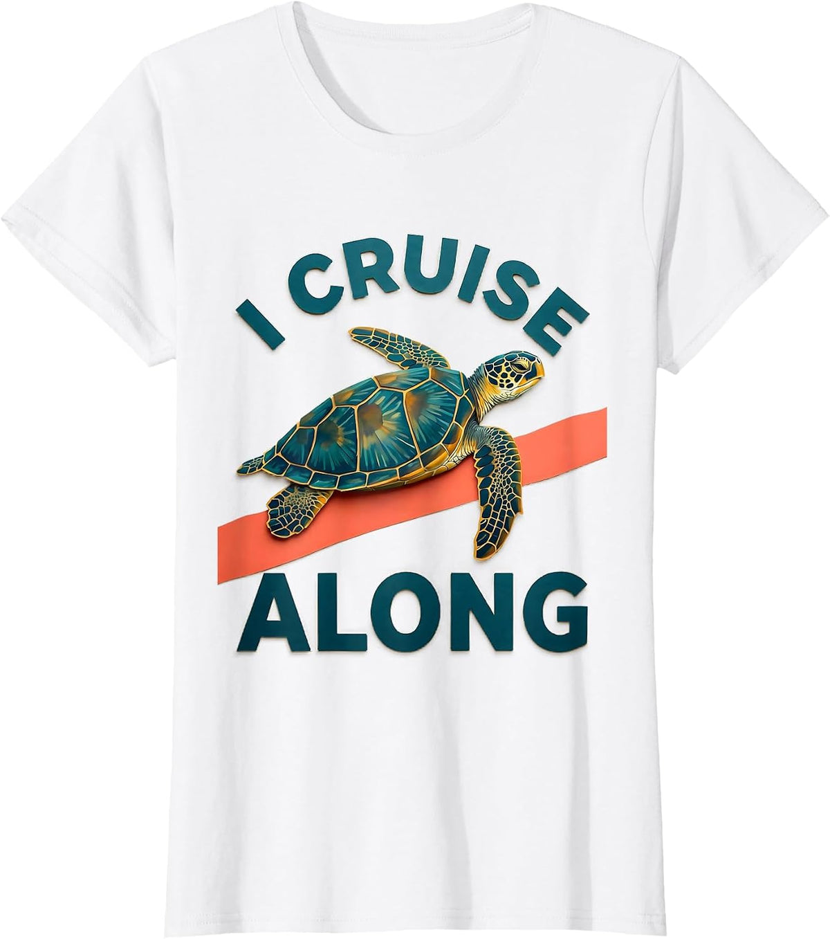 Women's I Cruise Along Paper Cutout Sea Turtle Ocean Animal Lover T-Shirt - White