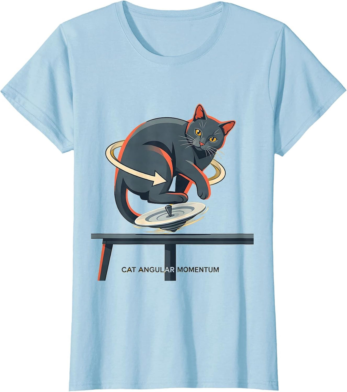 Cat Angular Momentum Funny Cat Science Math Teacher Student T-Shirt - Baby Blue