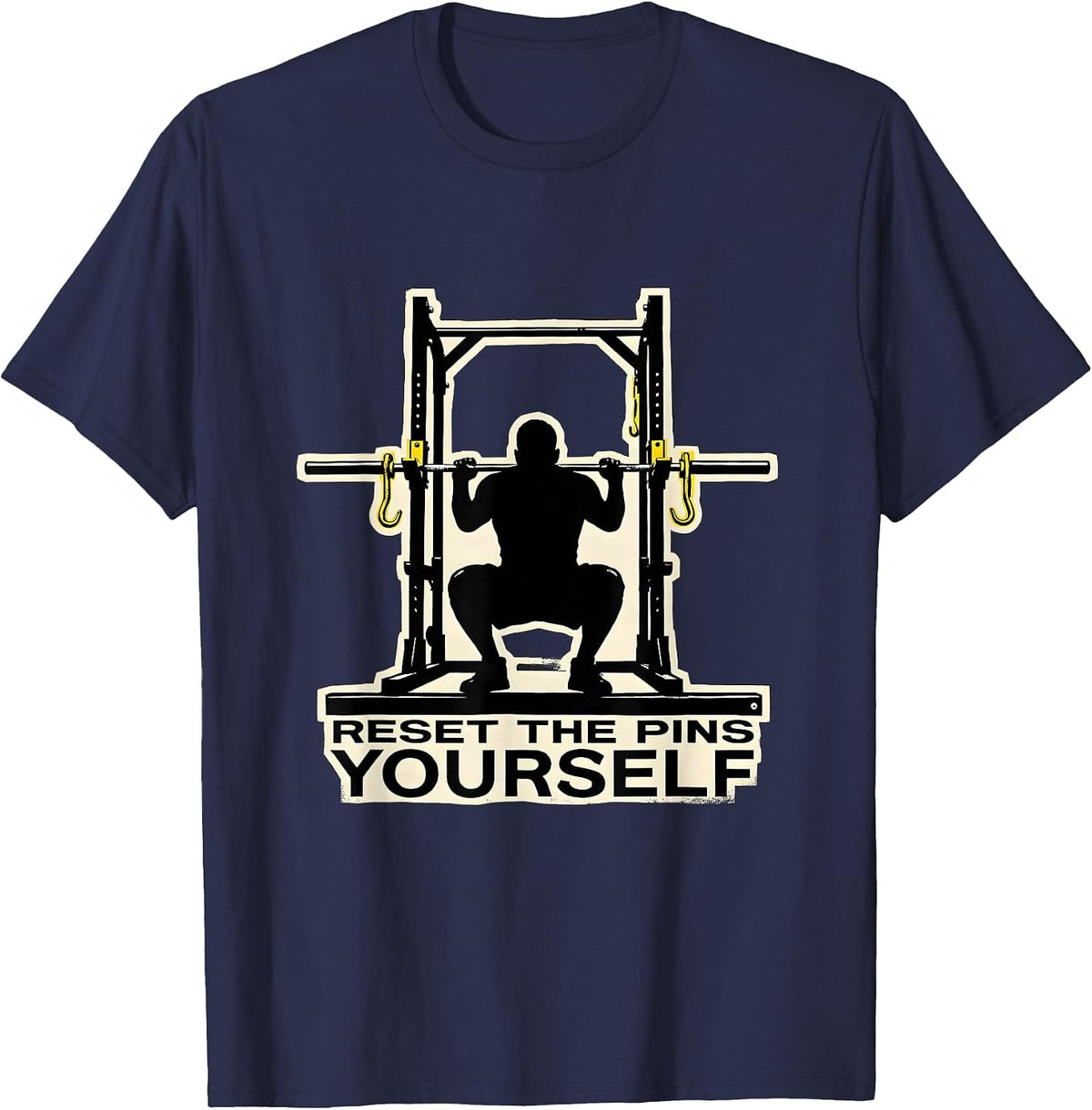 Men's Reset The Pins Yourself Funny Gym Workout Deadpan T-Shirt - Navy Blue