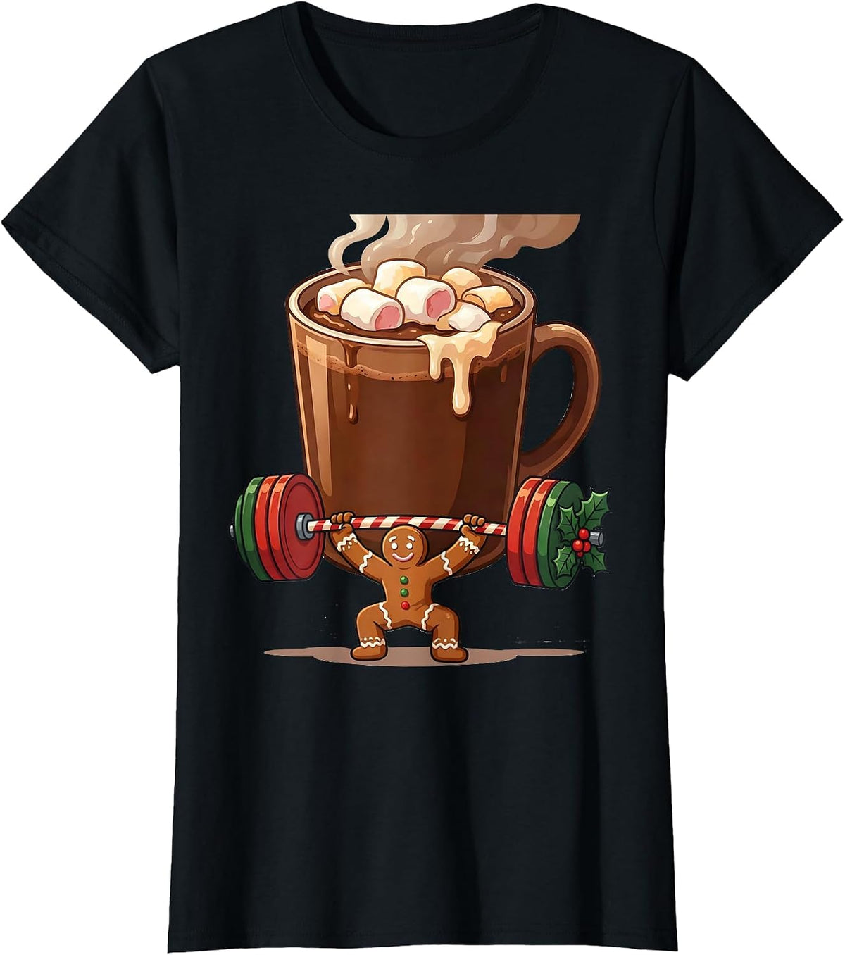Women's Gingerbread Lifter Gym Humor Christmas Weightlifting Gift T-Shirt - Black