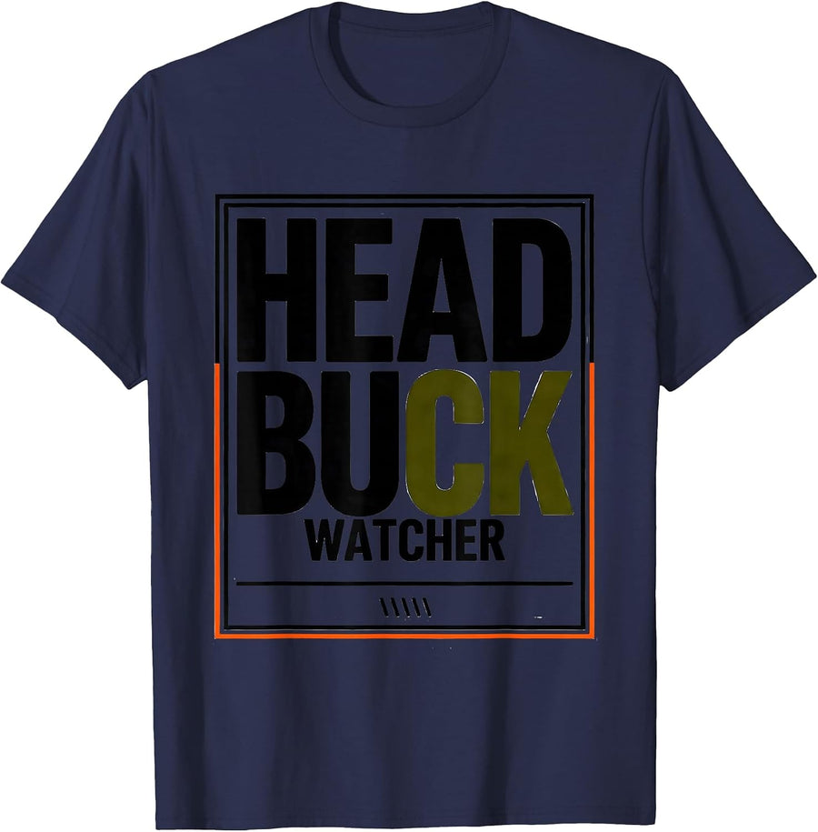 Head Buck Watcher Funny Youth Hunting Camo Deer Humor T-Shirt - Navy Blue
