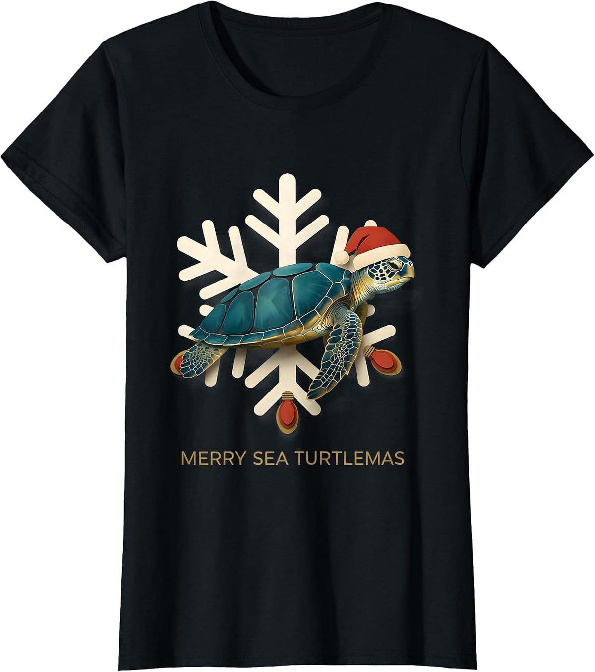 Merry Sea Turtlemas Whimsical Sea Turtle Lover Christmas T-Shirt - Black