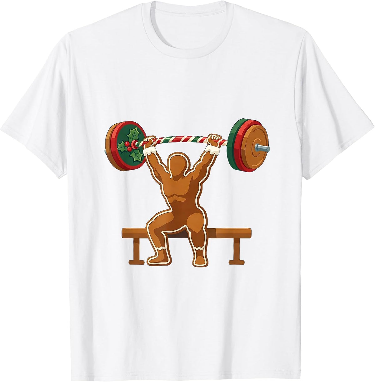 Men's Gingerbread Lifter Funny Christmas Gym Weightlifting Humor T-Shirt - White