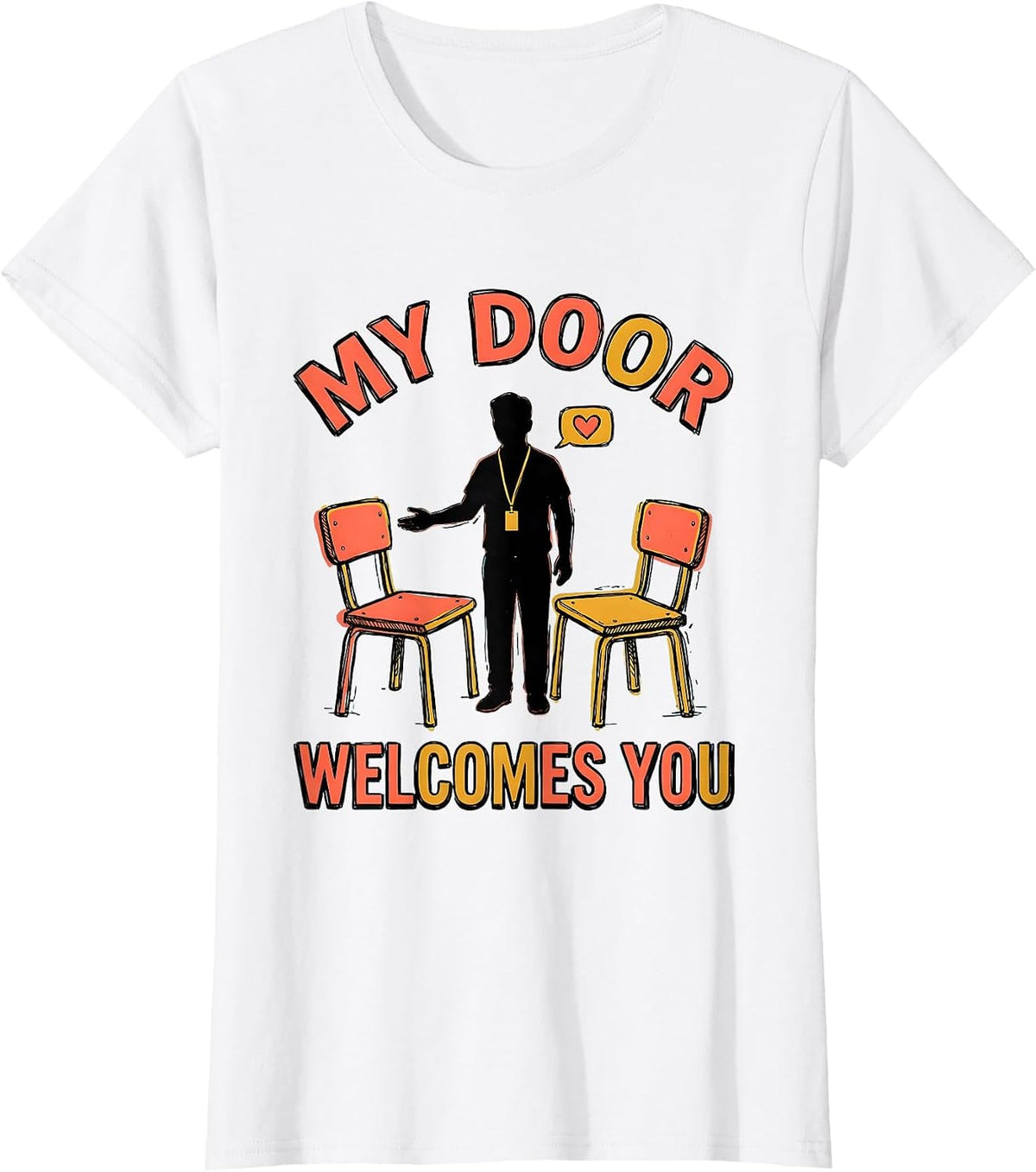 Women's My Door Welcomes You Groovy Retro School Counselor T-Shirt - White