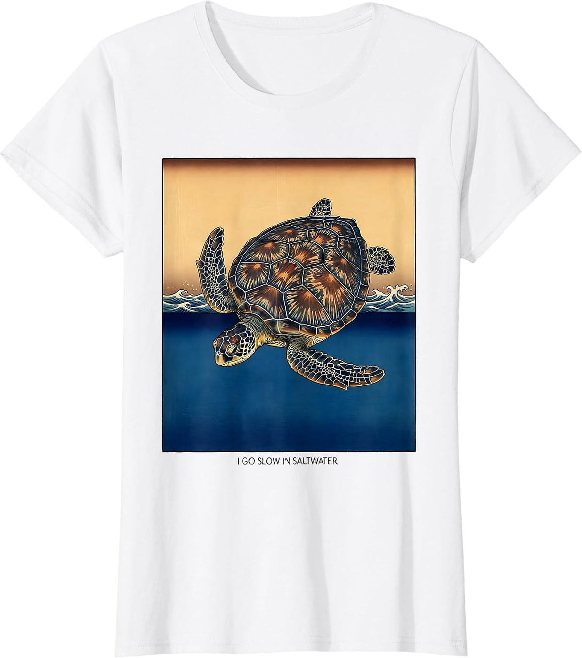 Women's I Go Slow In Saltwater Ukiyo-e Sea Turtle Lover Beach Humor T-Shirt - White
