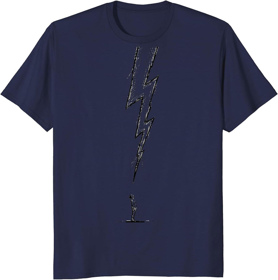 Bold Lightning Bolt Line Art Minimalist Graphic T-Shirt - Navy Blue