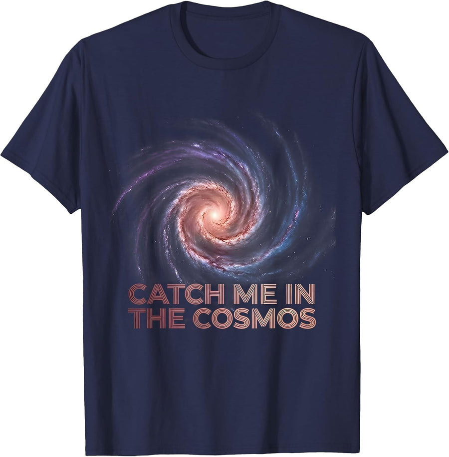 Catch Me In The Cosmos Galaxy Space Design T-Shirt - Navy Blue