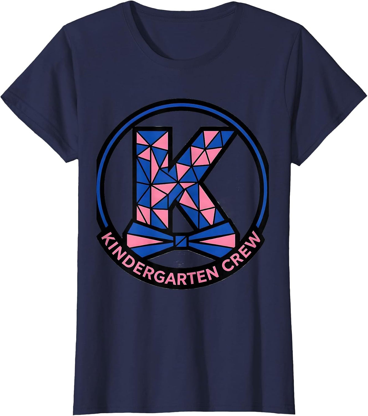 Women's Kindergarten Crew Geometric Coquette Bow Back to School T-Shirt - Navy Blue