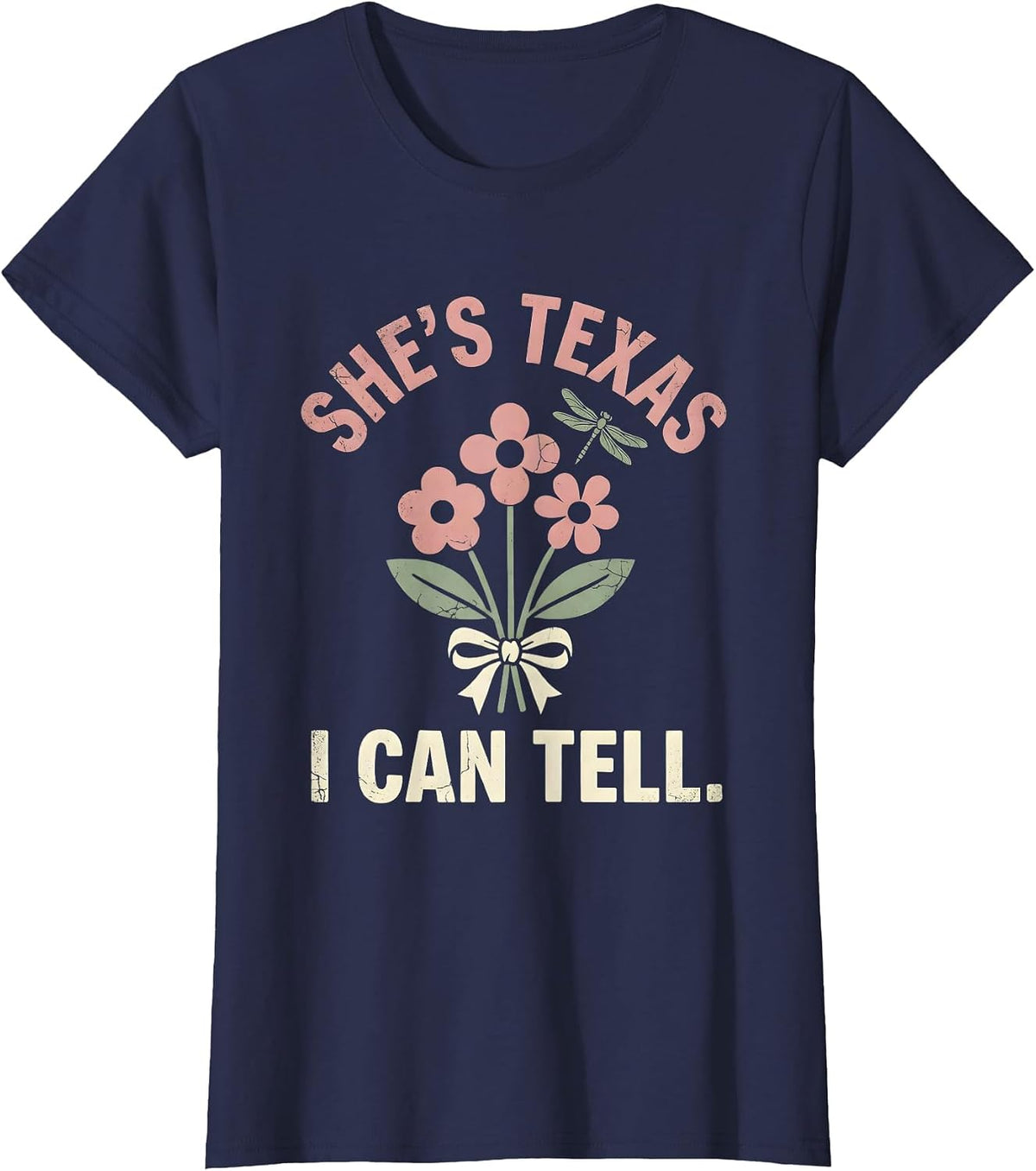 Women's She's Texas, I Can Tell Boho Floral Western Cowgirl Humor T-Shirt - Navy Blue
