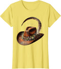 Cowgirl Hat Floral Feather Rodeo Illustration T-Shirt - Lemon Yellow