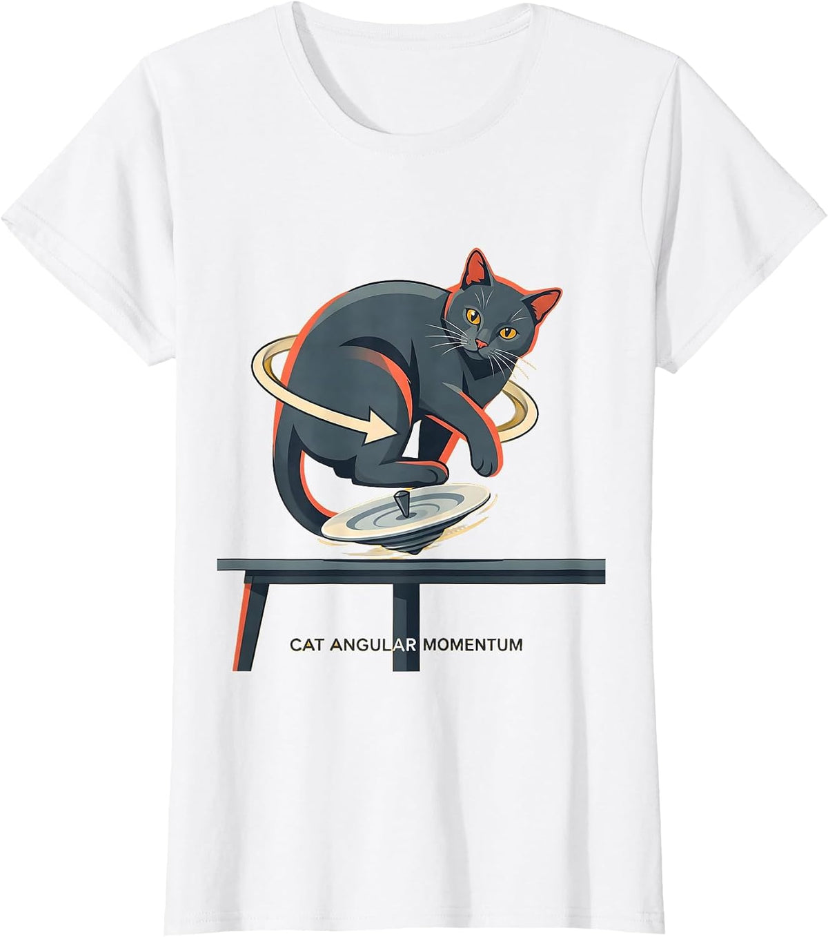 Cat Angular Momentum Funny Cat Science Math Teacher Student T-Shirt - White