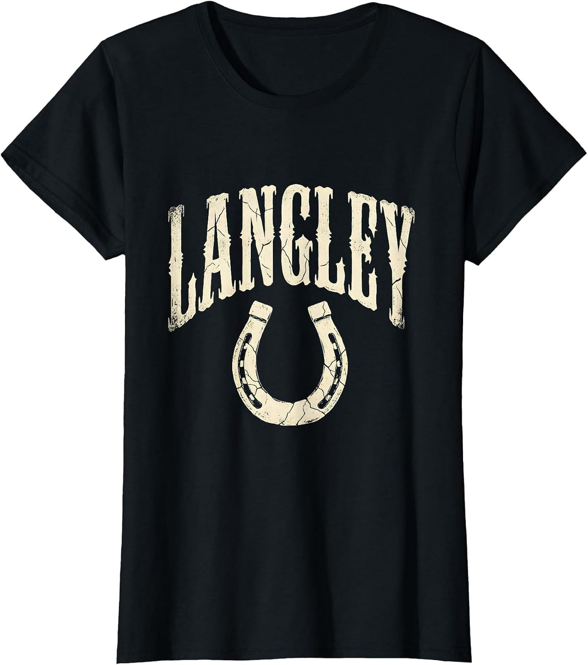 Women's LANGLEY Boho Western Mono Surname Gift T-Shirt - Black