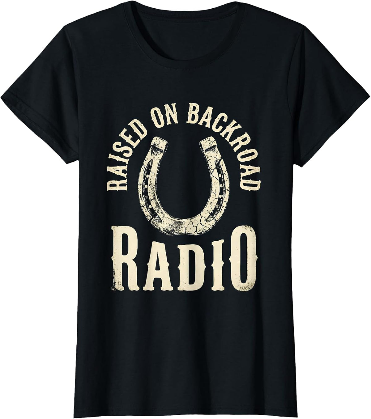 Women's Raised On Backroad Radio Boho Western Cowboy Rodeo Heritage T-Shirt - Black