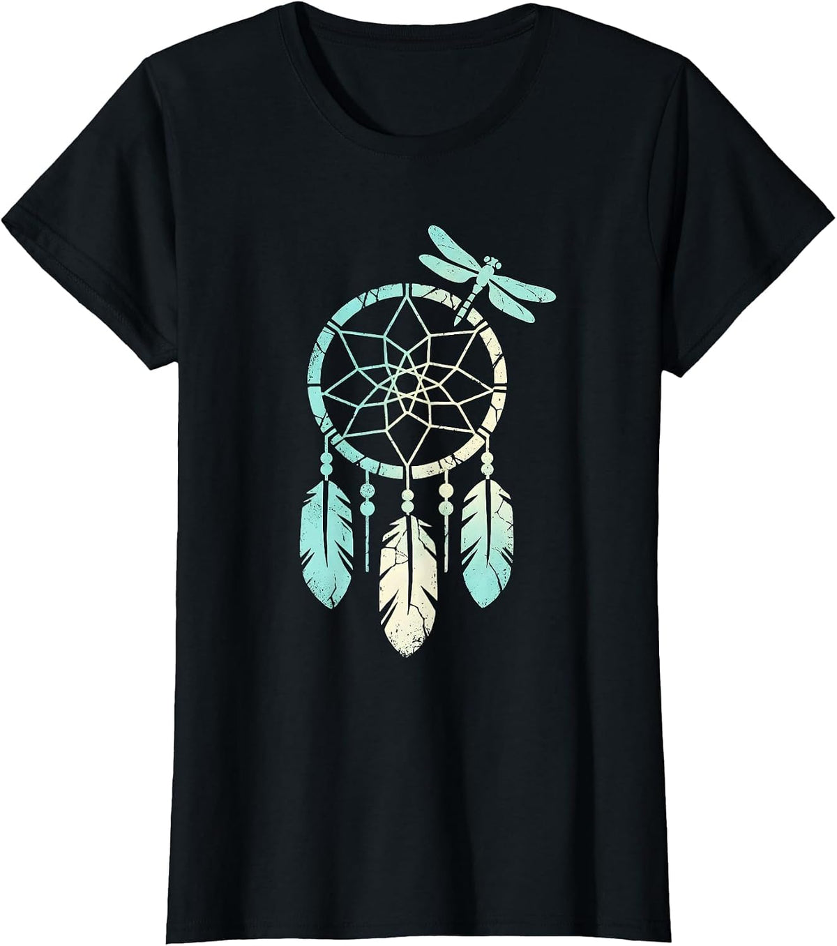 Women's Dream Catcher Turquoise Beads Feathers Western T-Shirt - Black