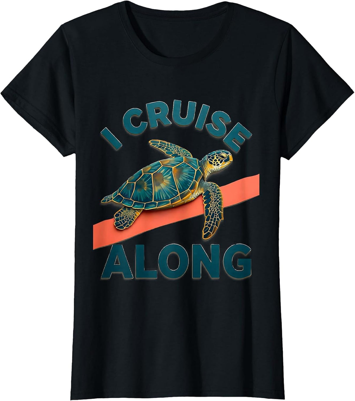 Women's I Cruise Along Paper Cutout Sea Turtle Ocean Animal Lover T-Shirt - Black