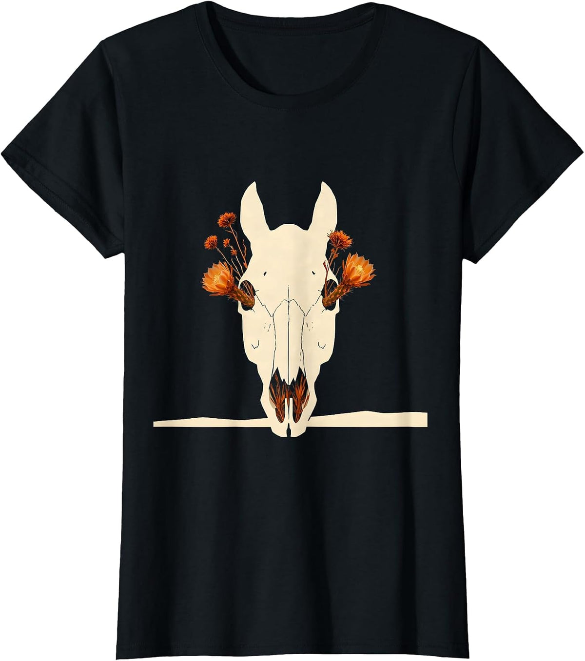 Horse Skull Desert Flowers Boho Western Graphic T-Shirt - Black