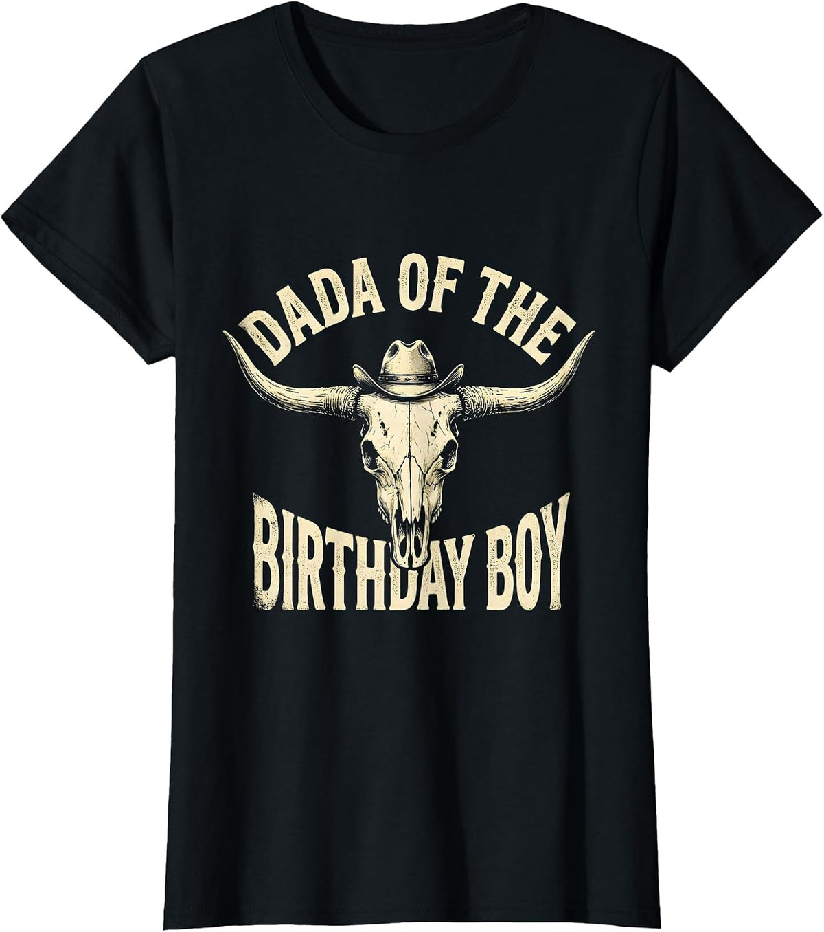Women's Dada Of The Birthday Boy Boho Western Mono Farm Cow 1st T-Shirt - Black