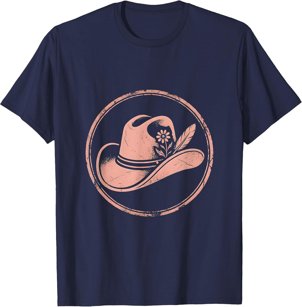 Floral Cowgirl Hat Western Boho Illustration T-Shirt - Navy Blue