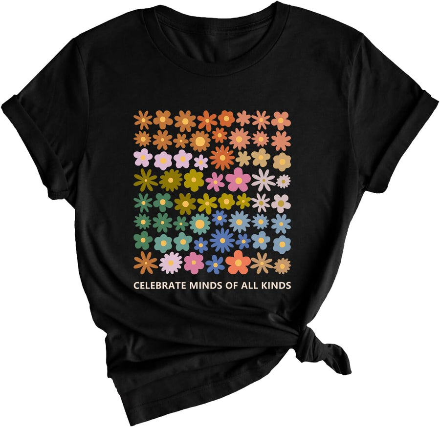 Celebrate Minds of All Kinds Tshirt Neurodiversity Autism Awareness Shirt - Black