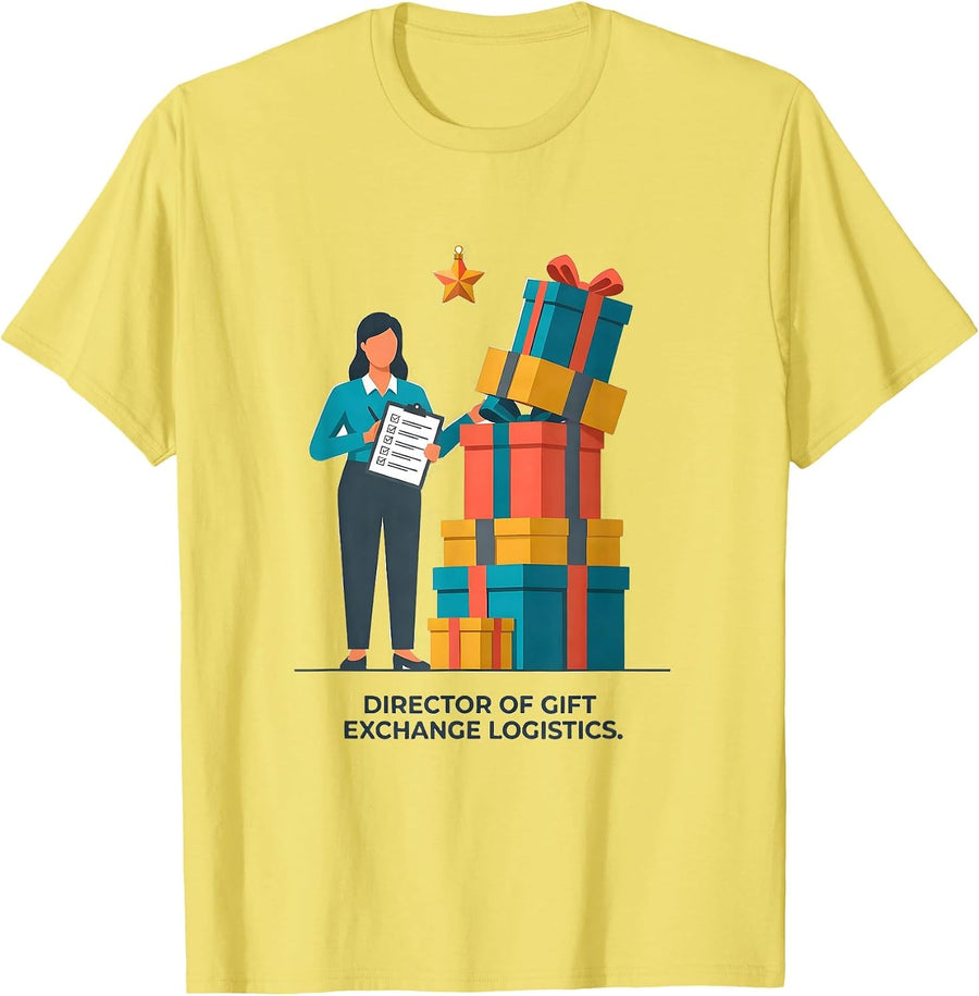 Men's Director Of Gift Exchange Logistics Funny Teacher Christmas T-Shirt - Lemon Yellow