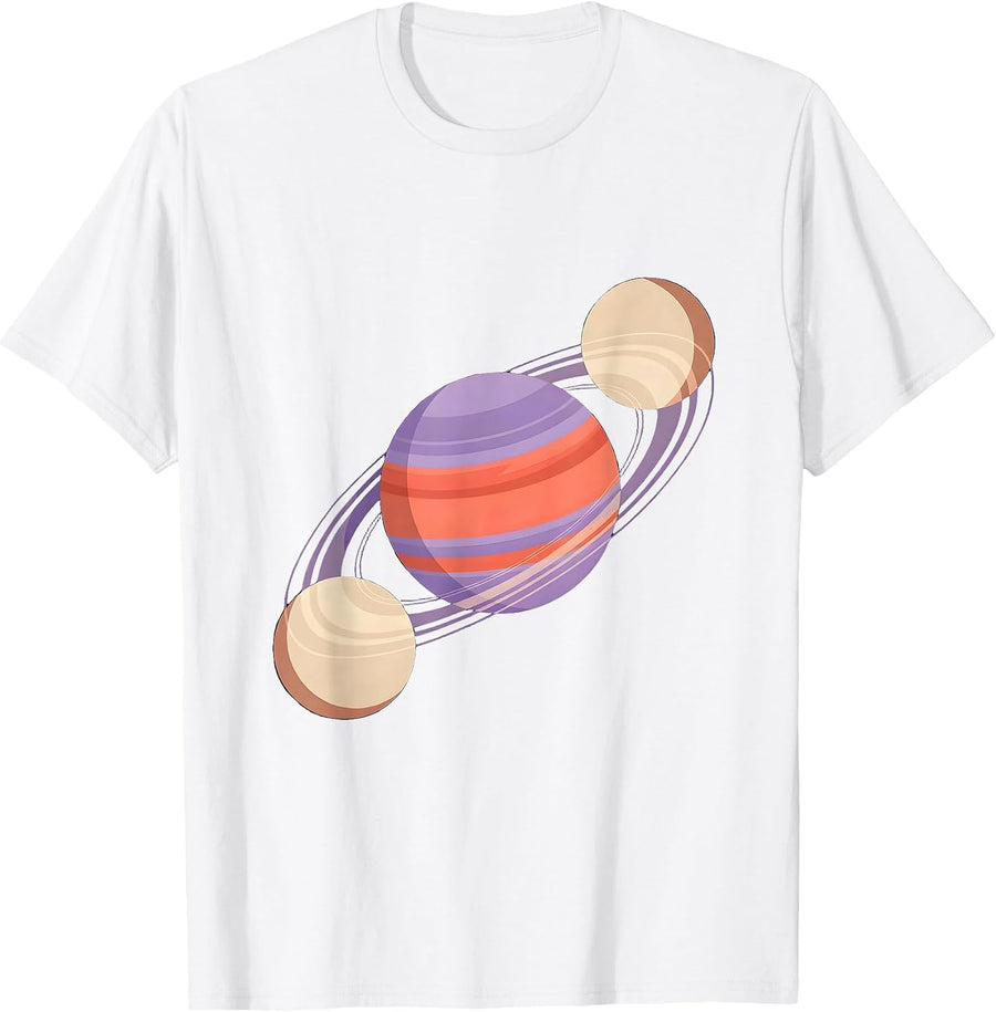 Men's Twin Moons Orbiting Planet Space Illustration T-Shirt - White