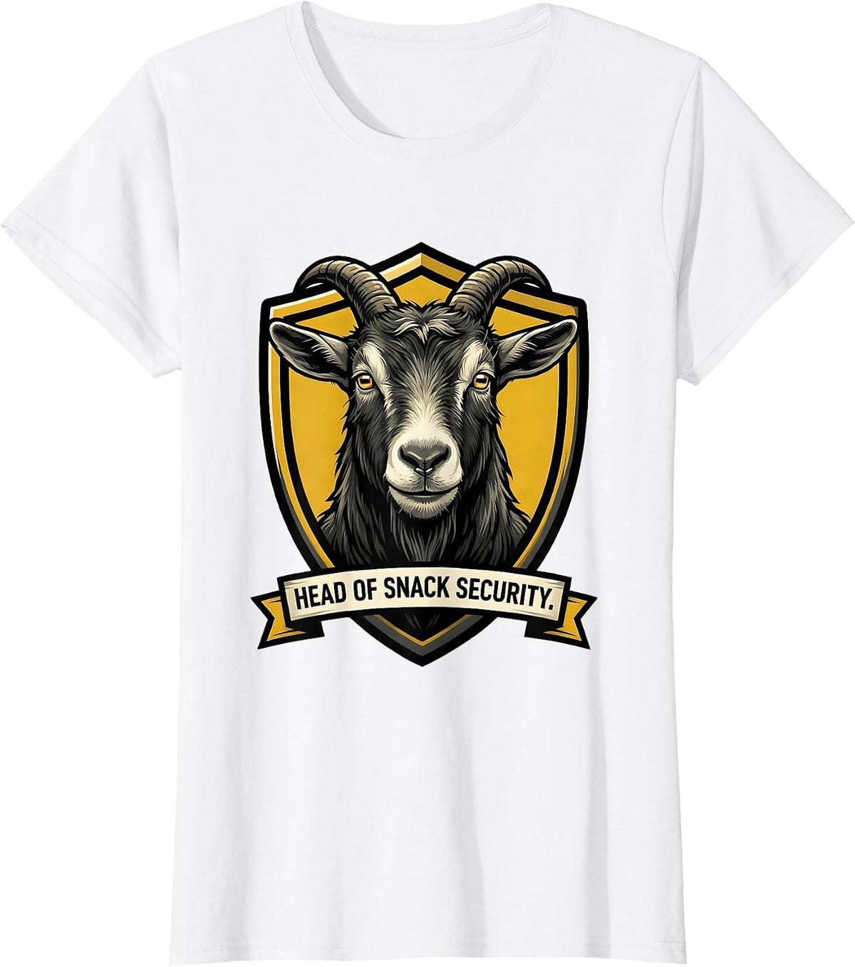 Women's Head Of Snack Security Cartoon Goat Novelty Mascot T-Shirt - White