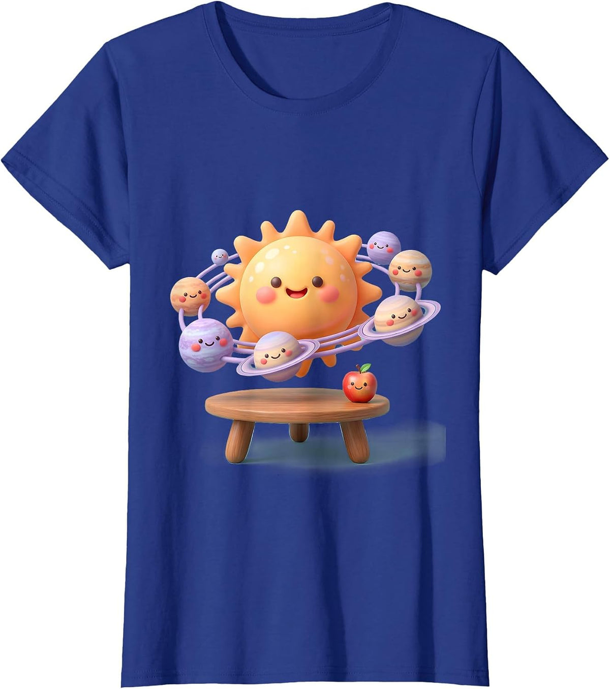Women's Solar System Model Teacher's Desk Graphic T-Shirt - Royal Blue
