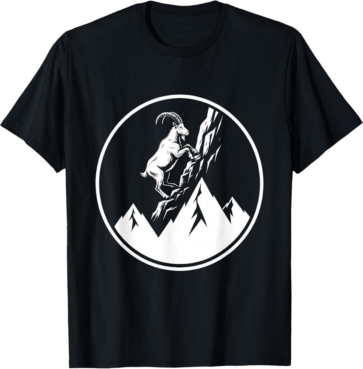 Men's Goat Climbing Snowy Mountain Summit Illustration T-Shirt - Black