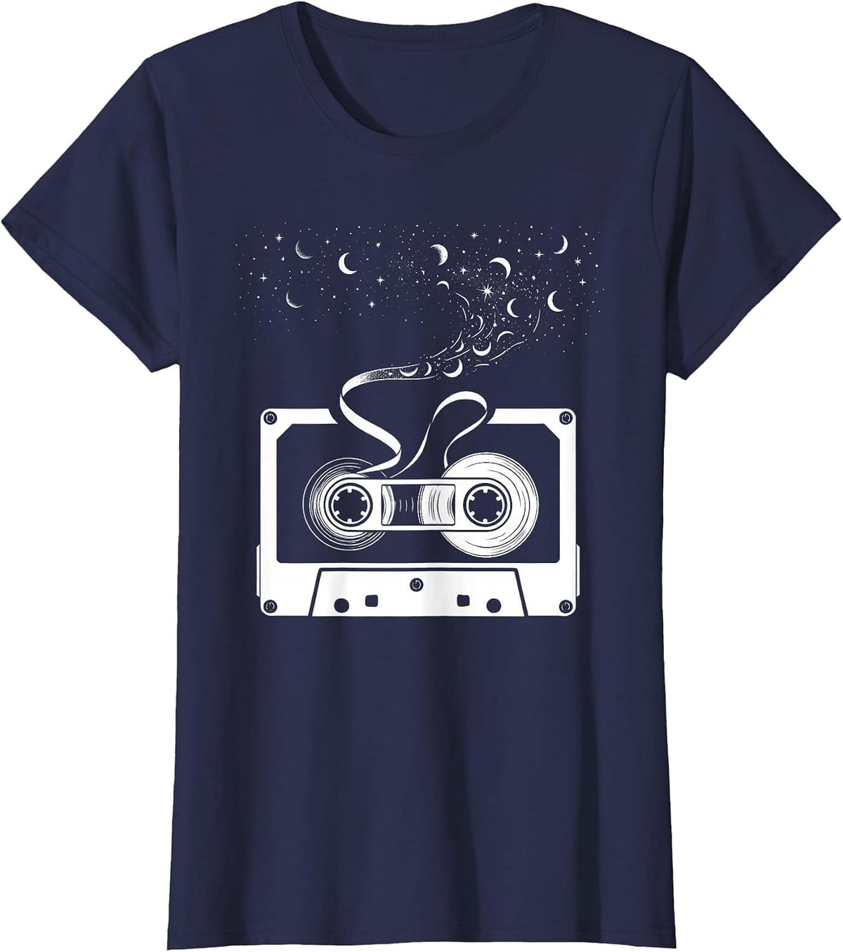 Women's Cassette Tape Night Sky Unraveling Galaxy T-Shirt - Navy Blue
