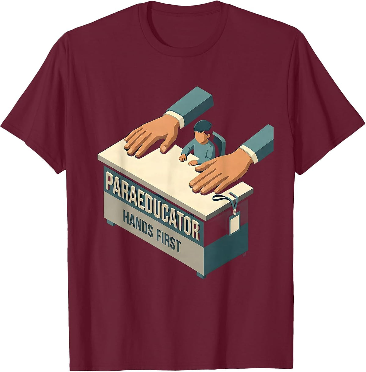 Men's Paraeducator Hands First Isometric Para Pro Back To School T-Shirt - Burgundy