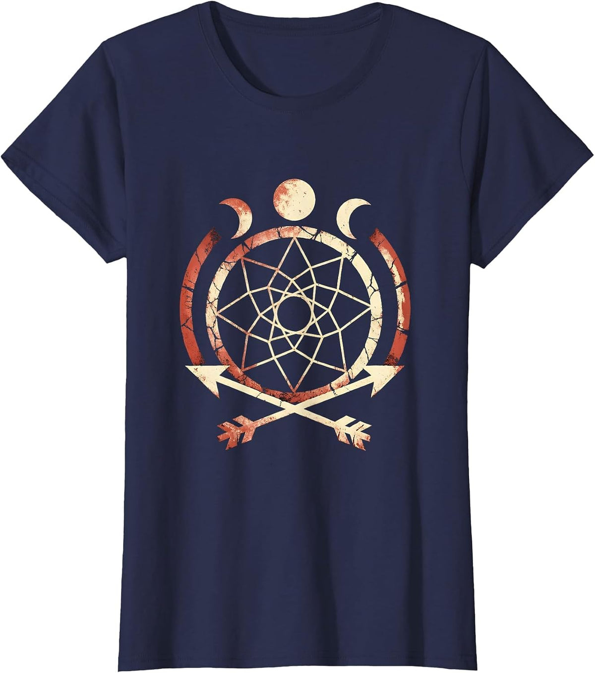 Women's Dreamcatcher Arrows Moon Phases Western Boho T-Shirt - Navy Blue