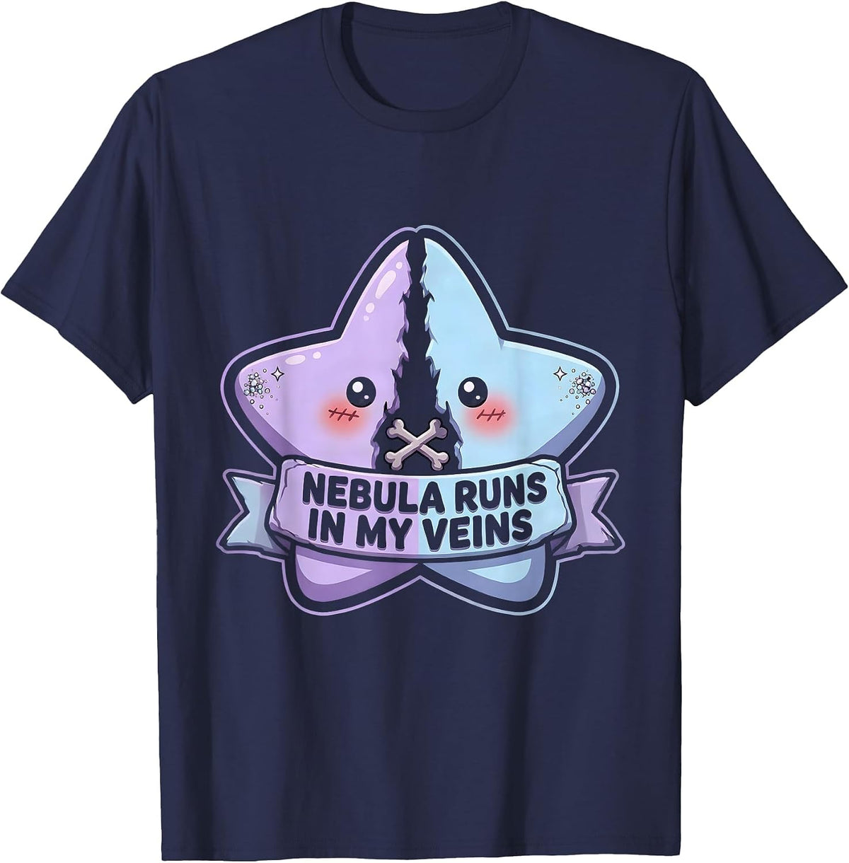 Men's Nebula Runs In My Veins Galaxy Space Design T-Shirt - Navy Blue