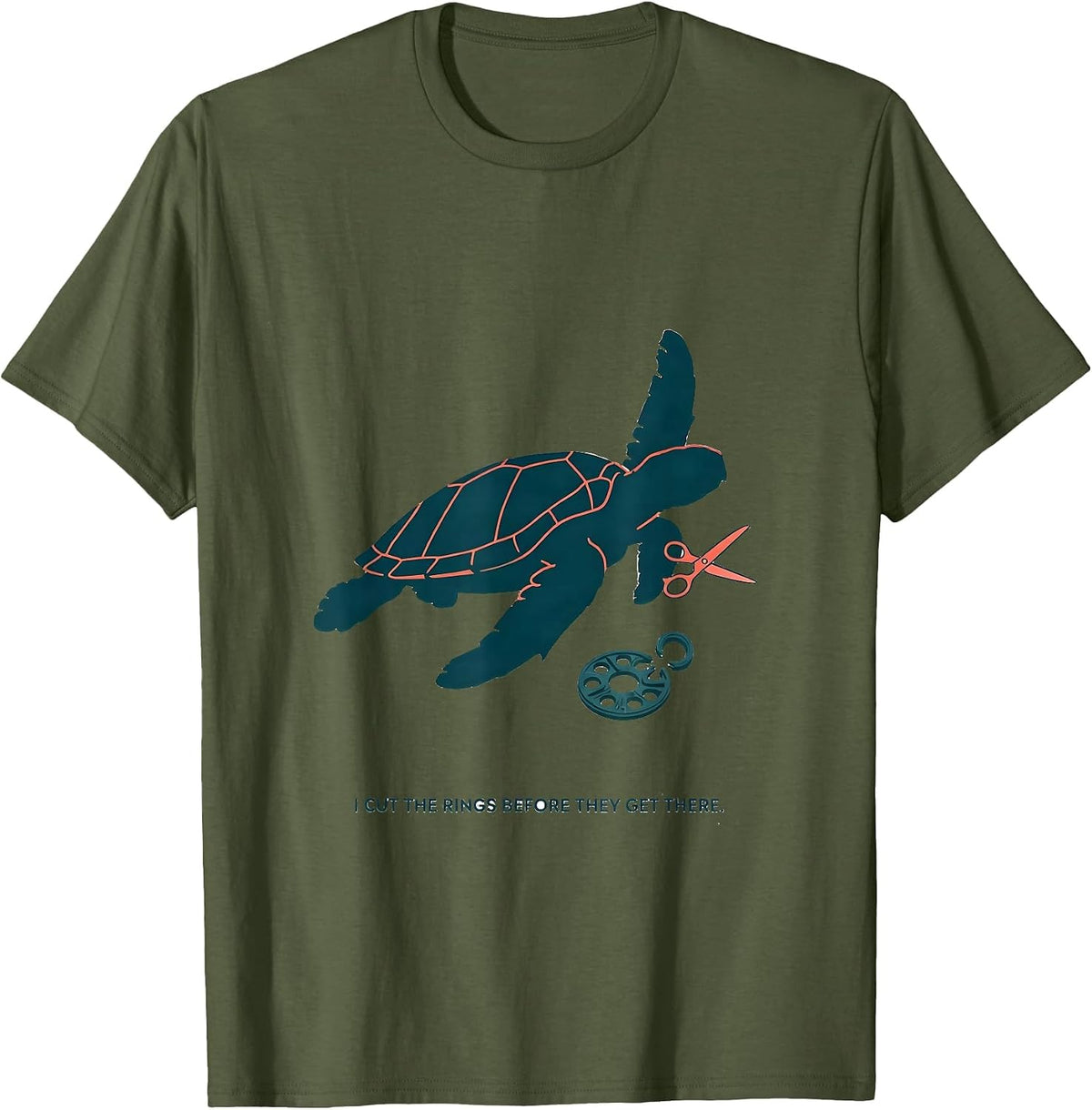 Men's I Cut The Rings Before They Get There Funny Sea Turtle T-Shirt - Olive Green