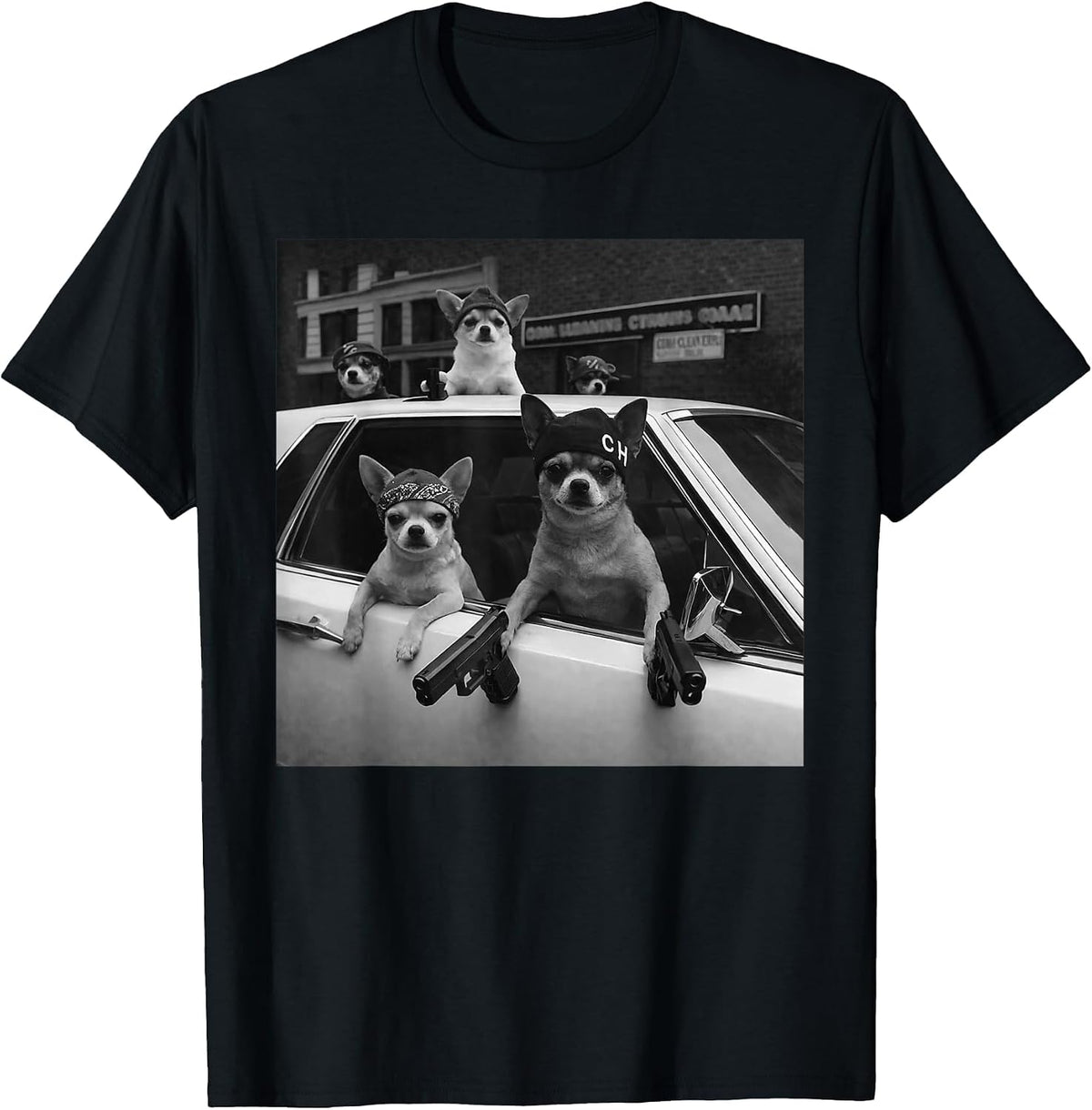 Funny Chihuahua Meme Chihuahua Gangster Dog Street Design T-Shirt - Black