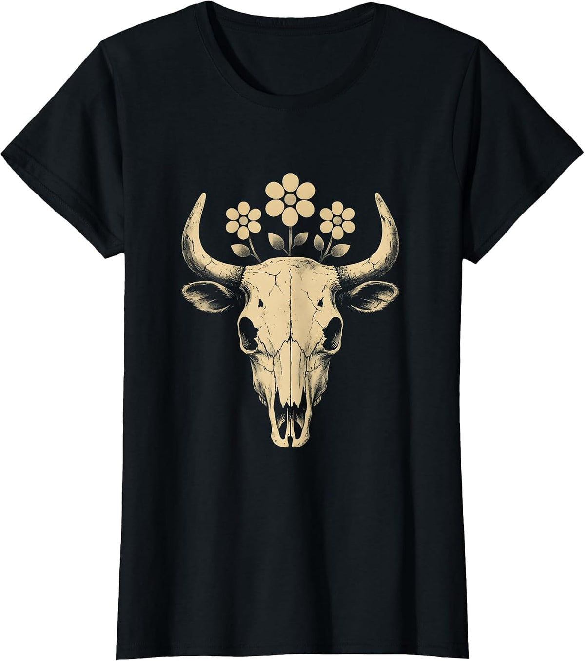 Western Saddle Wildflowers Boho Cowgirl Floral Design T-Shirt - Black