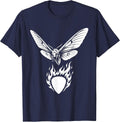 Moth and Burning Guitar Pick Punk Rock Art T-Shirt - Navy Blue