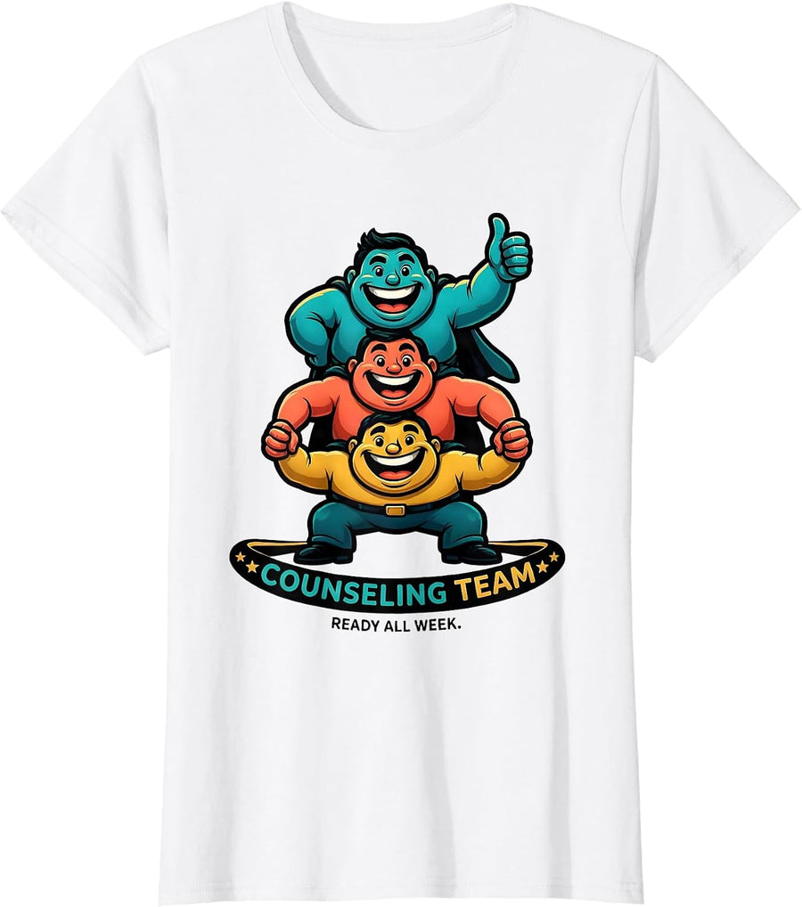 Women's Counseling Team Ready All Week Cartoon School Counselor T-Shirt - White