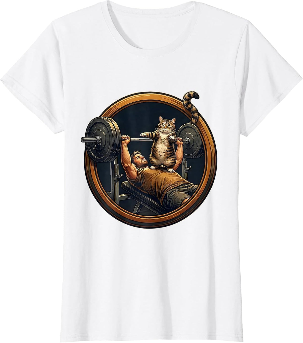 Women's Cat Dad Weightlifting Spotter Graphic Tee T-Shirt - White