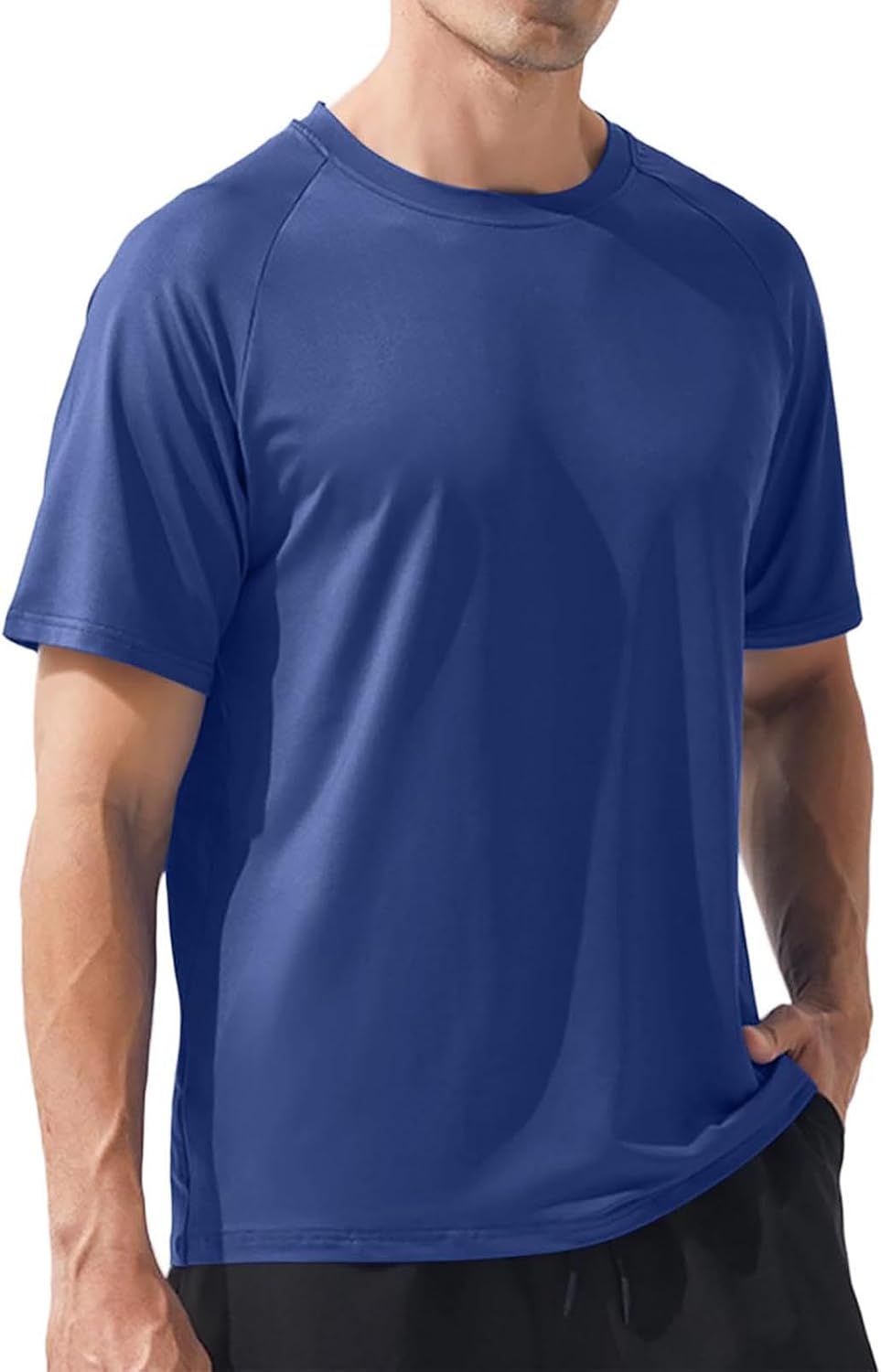 Mens Tops Lightweight Crewneck Athletic Running Short Sleeve Raglan T-Shirt Breathable Gym Workout Tee Shirts for Men - Blue