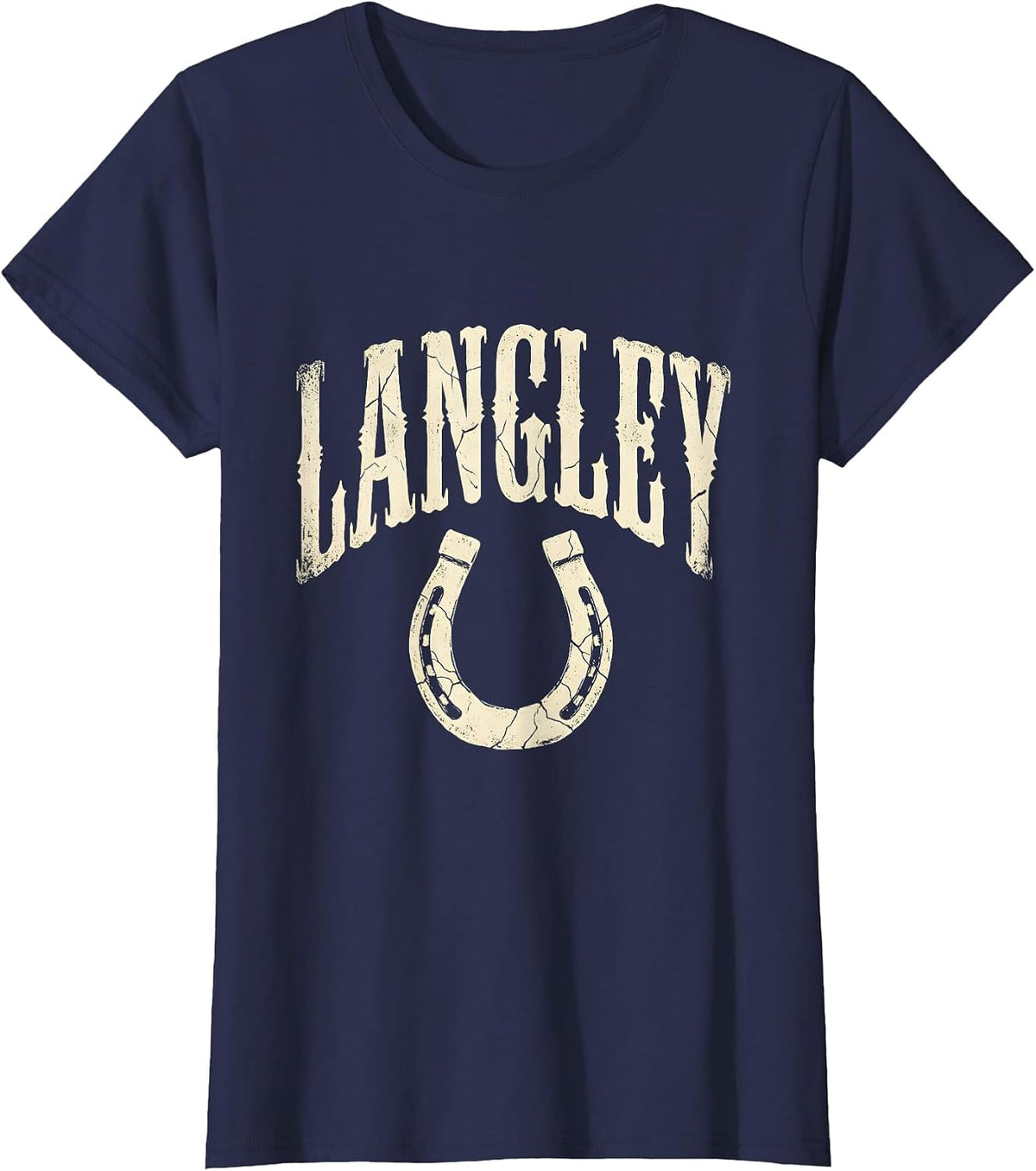 Women's LANGLEY Boho Western Mono Surname Gift T-Shirt - Navy Blue