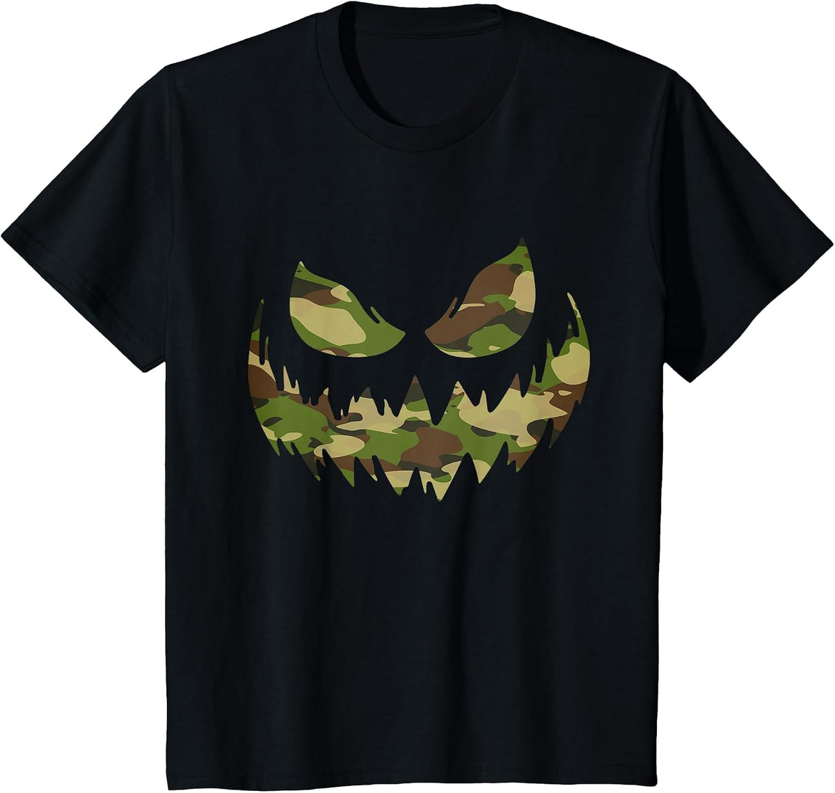Spooky Jack O Lantern face in Camouflage camo Halloween T-Shirt - Black