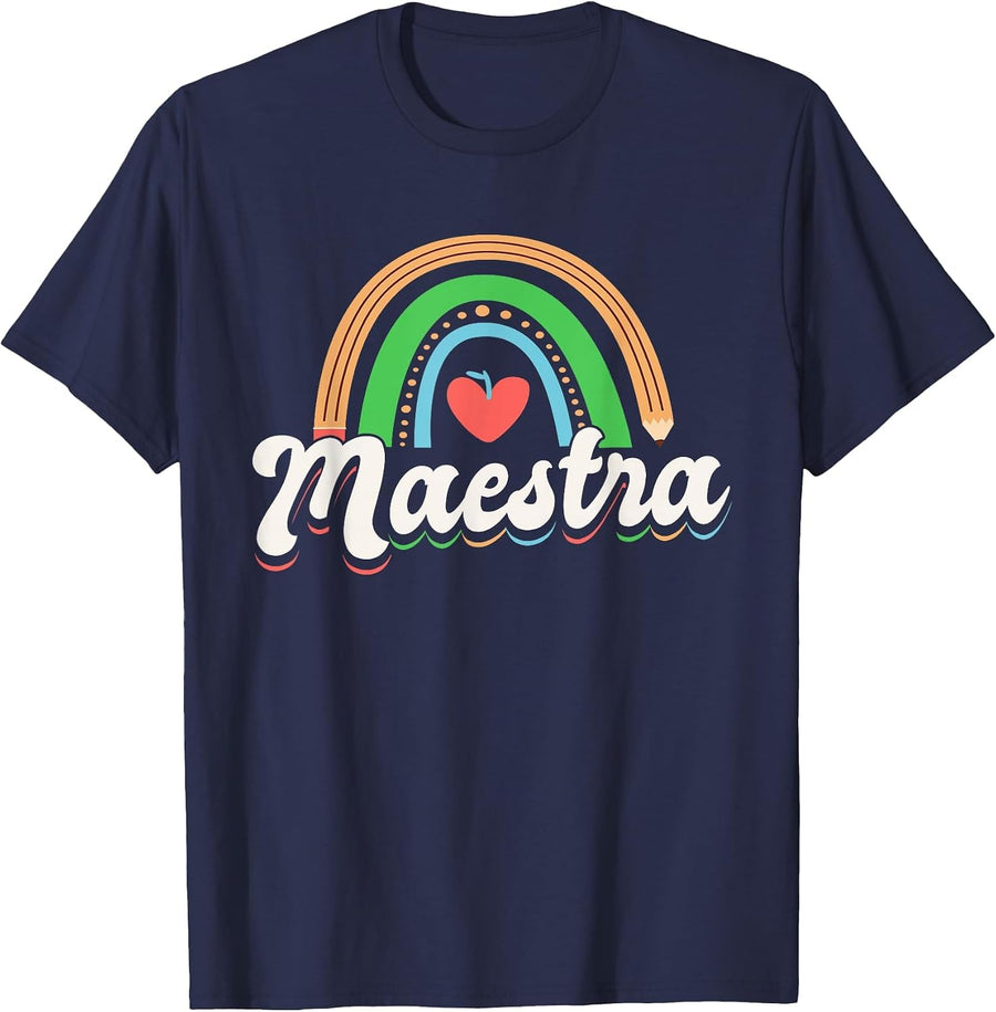 Maestra Spanish Teacher Bilingual T-Shirt - Navy Blue