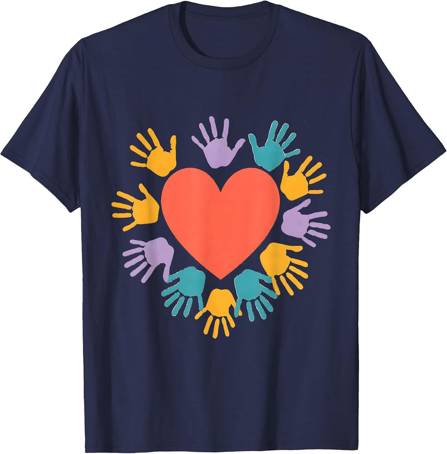 Kindergarten Teacher Tiny Handprints Big Heart T-Shirt - Navy Blue