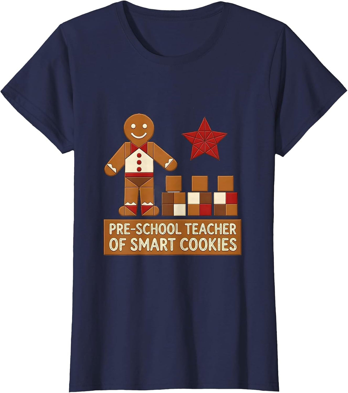 Women's Pre-School Teacher Of Smart Cookies Cute Gingerbread T-Shirt - Navy Blue