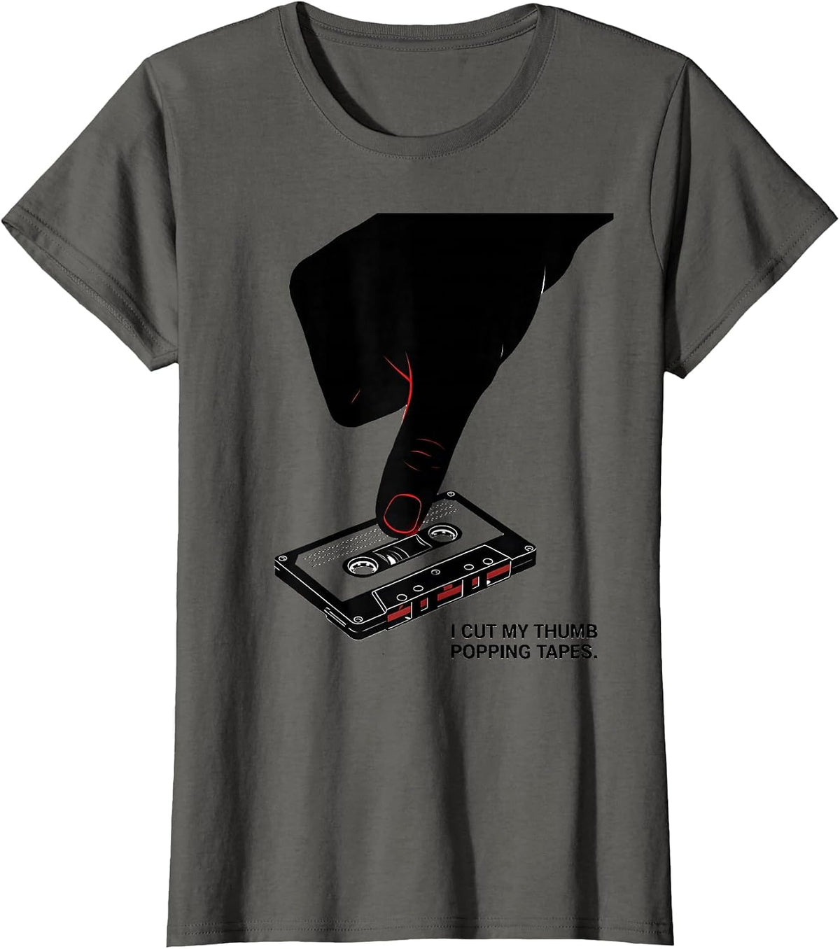 Women's I Cut My Thumb Popping Tapes Vintage 90s Hip Hop Lyric T-Shirt - Asphalt Grey