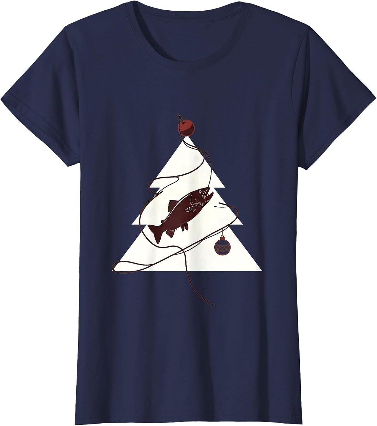 Women's Leaping Trout Christmas Tree Fishing Humor Gift T-Shirt - Navy Blue