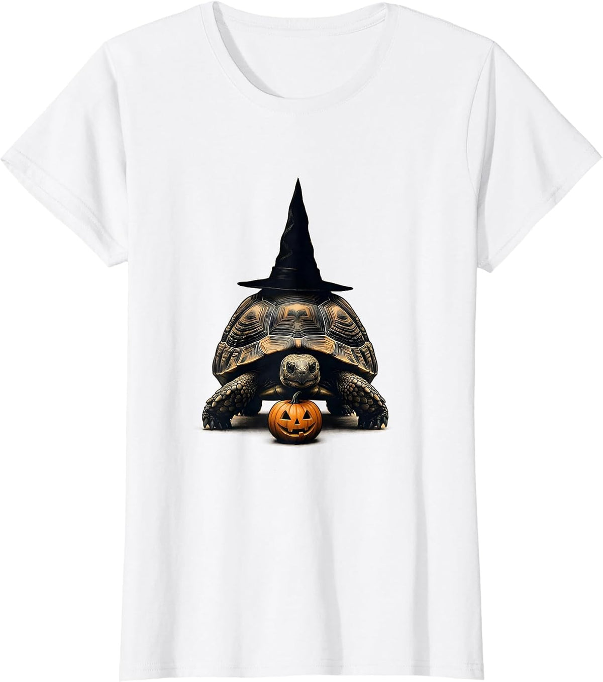 Turtle Witch Hat Pumpkin Halloween Costume Animal Lover T-Shirt - White