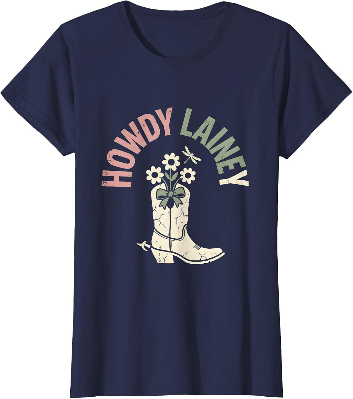 Women's Howdy Lainey Floral Boho Cowgirl Gift for Her T-Shirt - Navy Blue